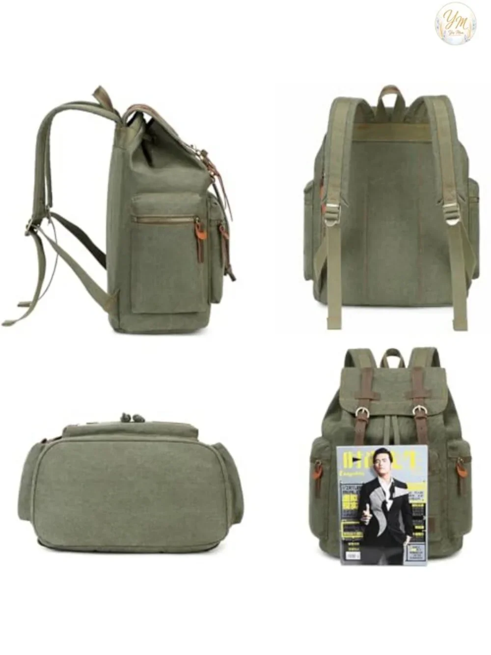 Vintage Canvas & Leather Trim Backpack 15.6